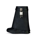 Leather Short Boots Round Head Lock Lock Shark Boots Women's-BS01033-Veeddydropshipping